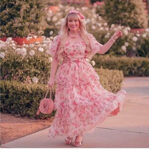 JessaKae Blush Floral Layered Midi Dress